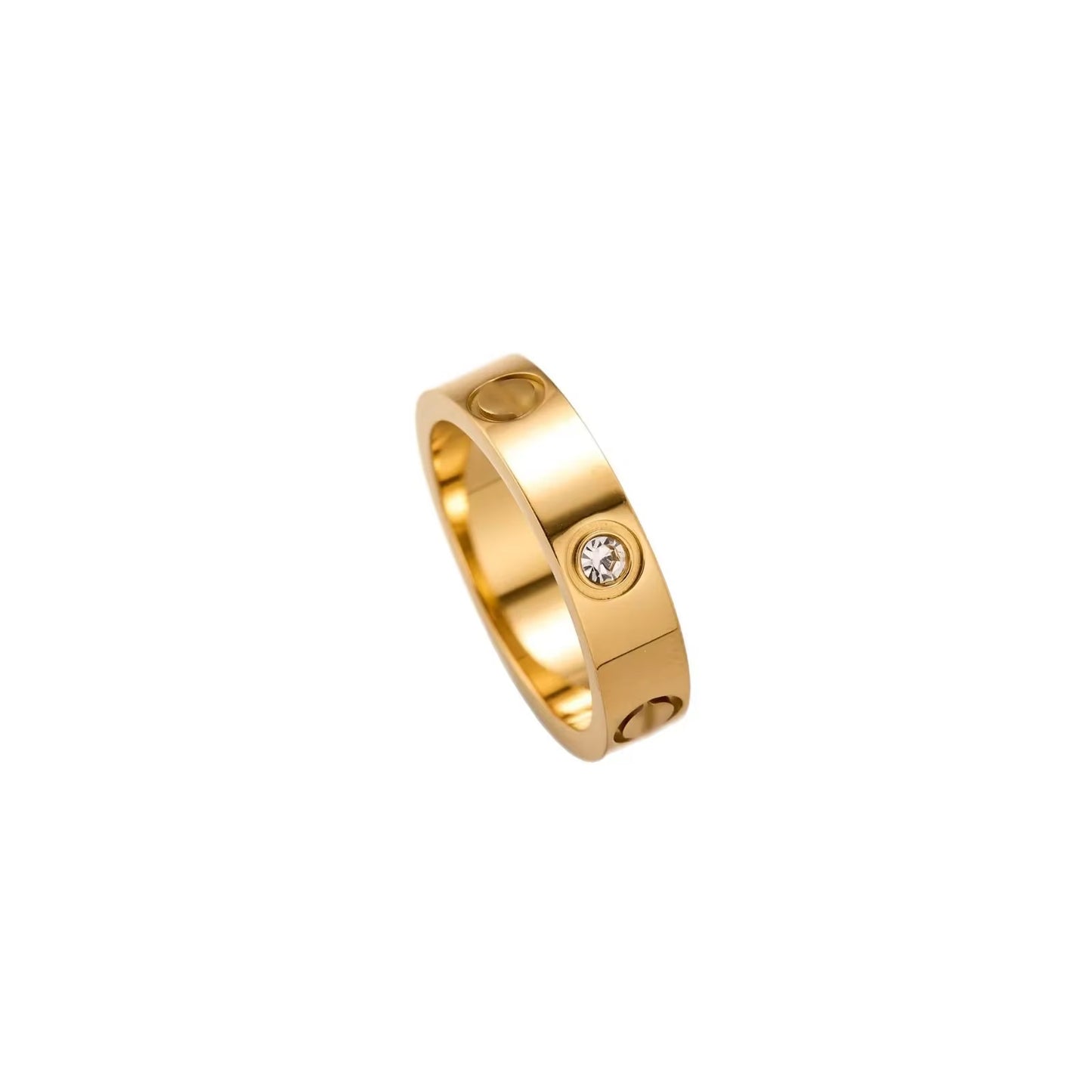 Simplified Three-Diamond Titanium Steel 18K Gold Ring Elegantly Minimalist Fashionable Ins Ring Finger Accessory
