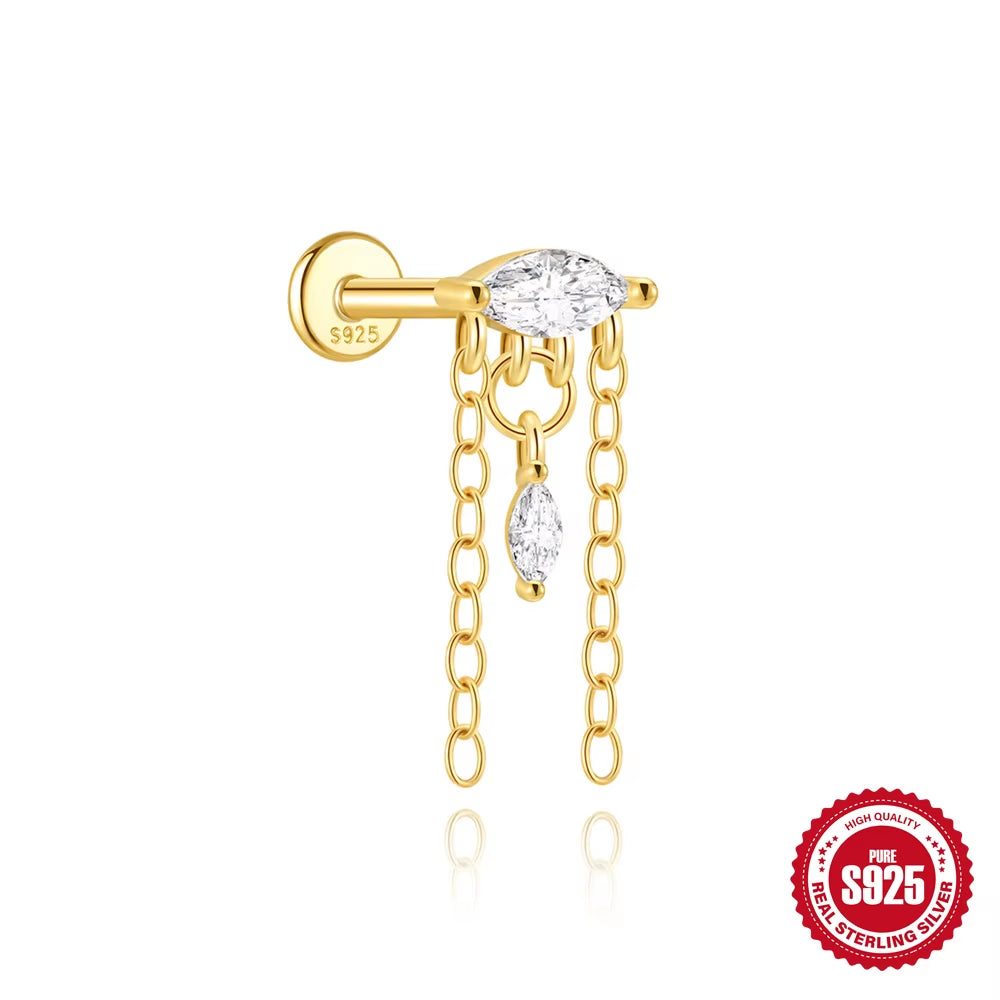 925 Sterling Silver Cartilage Stud Women'S Earrings Septum Piercing Zircon Ear Hoop Lobe Tragus Helix Jewelry Pendientes