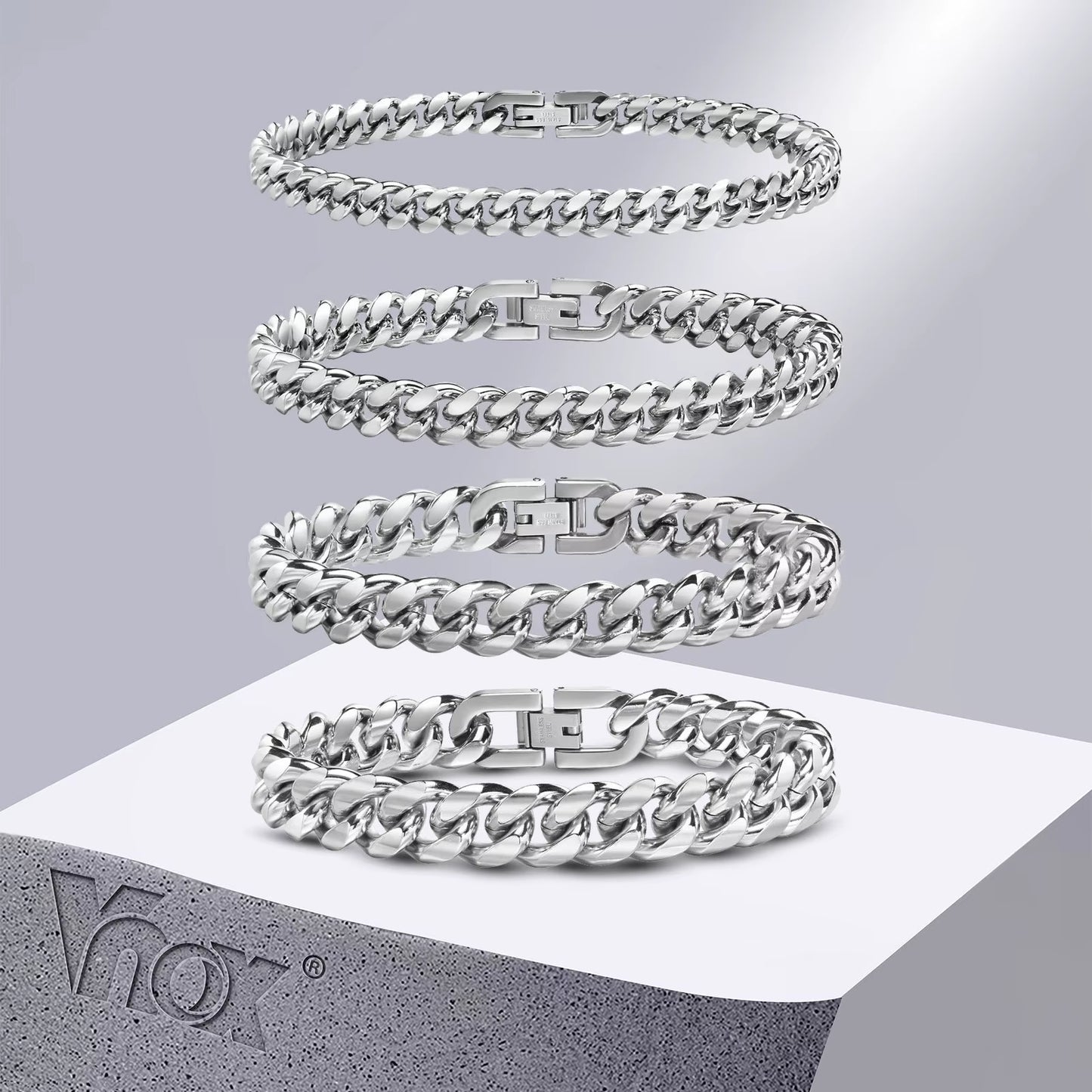 6/8/10/12Mm Cuban Chain Bracelets for Men Women, Solid Stainless Steel Curb Link Chain Wristband Jewelry