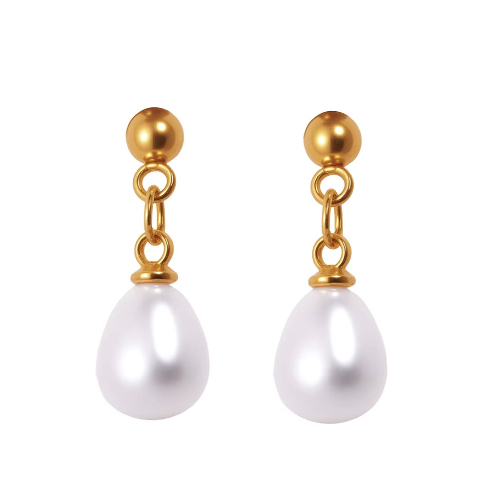 Stainless Steel Imitation Pearl Pendant Earrings Ladies' French Vintage Elegance Fashionable Niche Versatile High-End Earrings