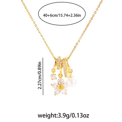 316L Stainless Steel Colorful Flower Zircon Pearl Pendant Necklace for Women Simple Elegant Korean Jewelry Wholesale