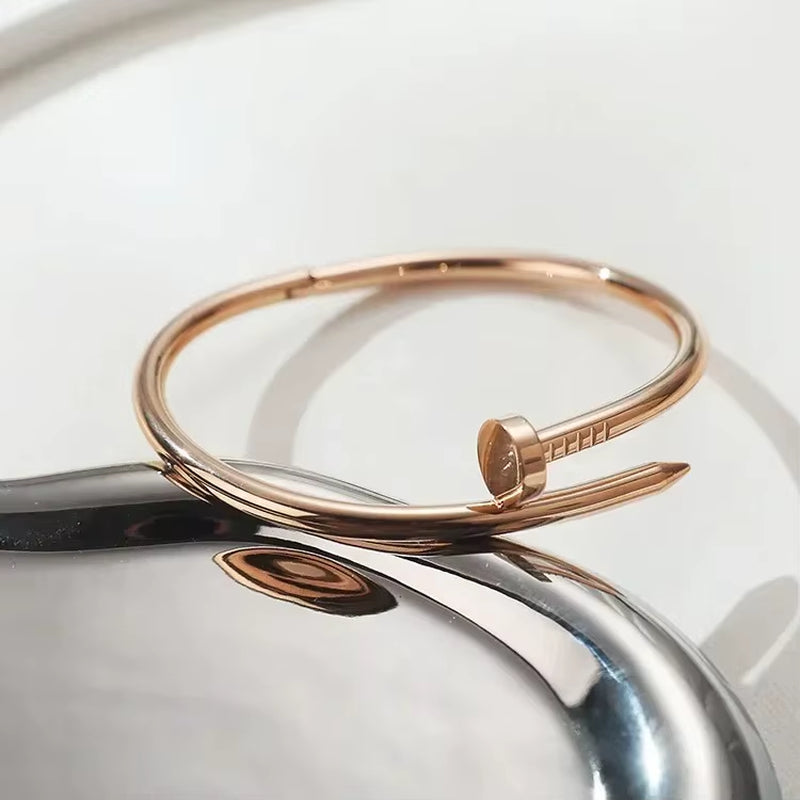 Stainless Streel Gold Silver Solid Metalic Bangle Cuff New Design Nail Fashion Women Teenager Girls Bracelet Jewelry Wristband