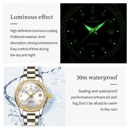 7003 Mechanical Fashion Watch Stainless Steel Watchband Round-Dial Wristwatch Calendar Luminous Woman Watch Automatic