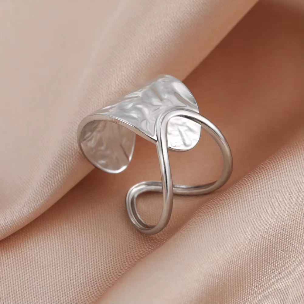 Stainless Steel Women Rings Geometric Heart Aesthetic Adjustable Open Finger Ring Fashion Party Jewelry Gifts Wholesale