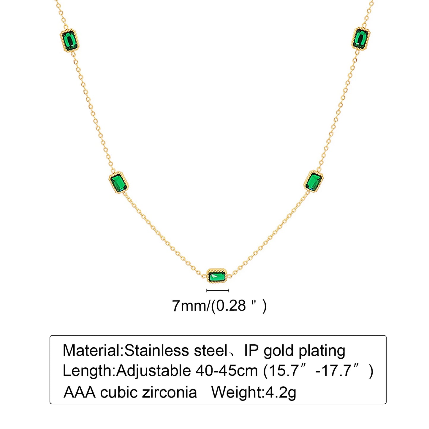 Retro Green Zircon Pendant Necklace for Women, Crystal Stone Chain Stainless Steel Gold Plated Luxury Birthday Gifts
