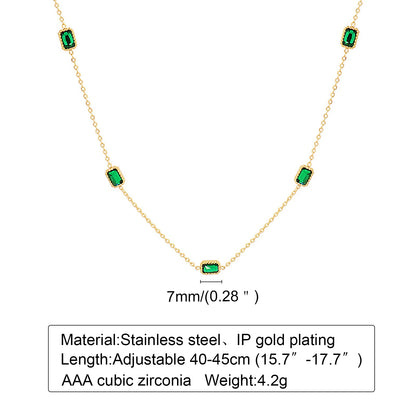 Retro Green Zircon Pendant Necklace for Women, Crystal Stone Chain Stainless Steel Gold Plated Luxury Birthday Gifts
