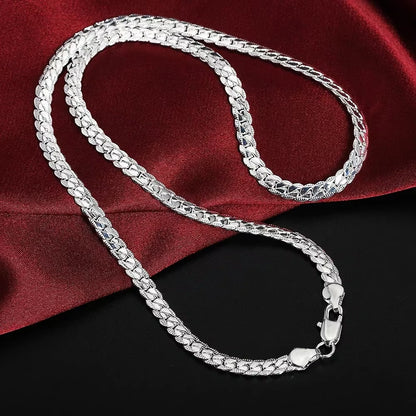 Hot Sale Fine 925 Sterling Silver 5MM 18K Gold Full Sideways Chain Necklace for Woman Men Fashion Wedding Engagement Jewelry