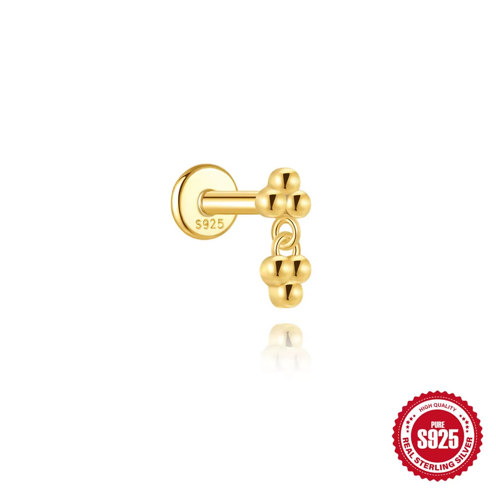 925 Sterling Silver Cartilage Stud Women'S Earrings Septum Piercing Zircon Ear Hoop Lobe Tragus Helix Jewelry Pendientes