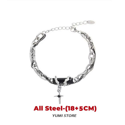 Retro Flame Cross Bracelet for Men Woman Hip Hop Titanium Steel Splice Chain Charm Unisex Jewelry Cool Kpop Luxury Accessories