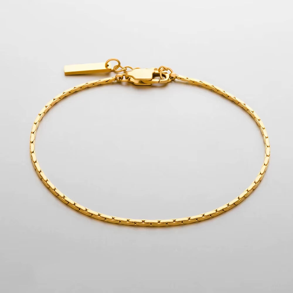 Emanco 1.3MM Hammered Wire Chain White Gold Bracelet Simple Men'S No Color Loss Waterproof Hand Jewelry