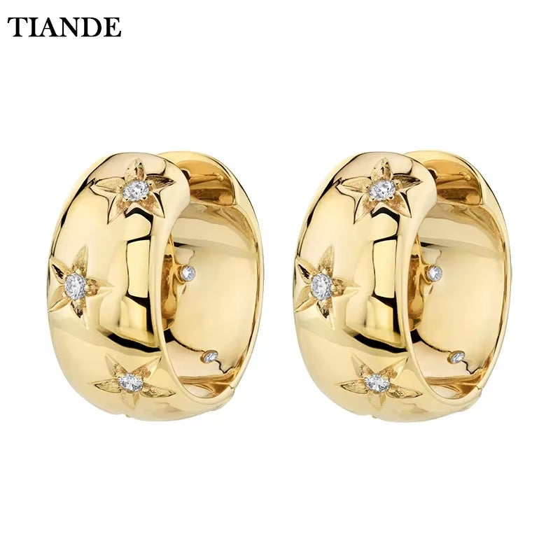 Gold Color Big Hoop Earrings for Women Fine Zircon Star round Circle Piercing Earrings Fashion Party Jewelry Accessories