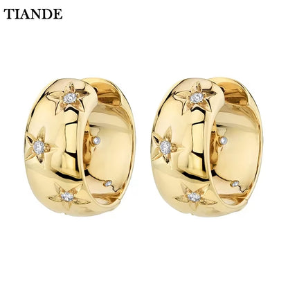 Gold Color Big Hoop Earrings for Women Fine Zircon Star round Circle Piercing Earrings Fashion Party Jewelry Accessories