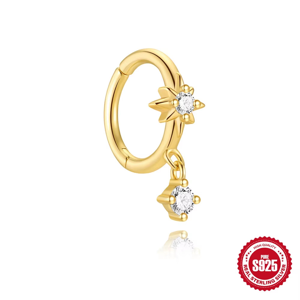925 Sterling Silver Cartilage Stud Women'S Earrings Septum Piercing Zircon Ear Hoop Lobe Tragus Helix Jewelry Pendientes