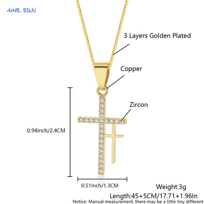 Cubic Zircon Rotatable Crown Cross Pendant Necklaces Classic Stainless Steel Chain Banquet Party Jewelry for Women Men