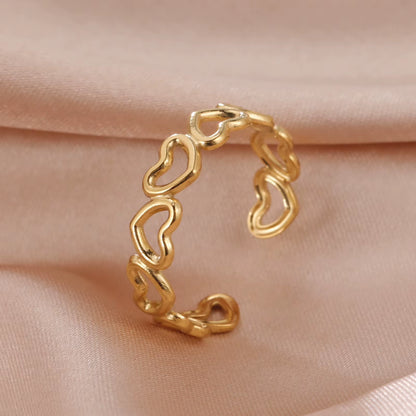 Stainless Steel Women Rings Geometric Heart Aesthetic Adjustable Open Finger Ring Fashion Party Jewelry Gifts Wholesale