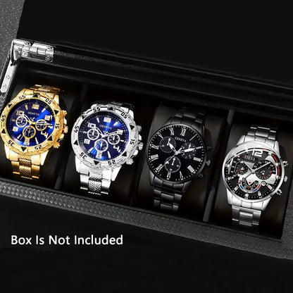 4Pcs Fashionable Men'S Quartz Watch - Stainless Steel Strap, round Zinc Alloy Case, Electronic Sports