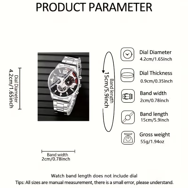 4Pcs Fashionable Men'S Quartz Watch - Stainless Steel Strap, round Zinc Alloy Case, Electronic Sports