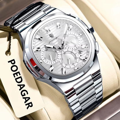 Business Man Wristwatch Date Chronograph Waterproof Luminous Luxury Men Watch Stainless Steel Quartz Men'S Watches Male