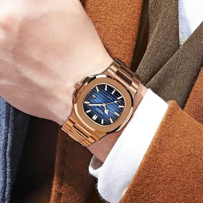 New Casual Business Fashion Quartz Wristwatches Rose Gold Clock Men Luxury Watch Automatic Watches Mens Black Relogio Masculino