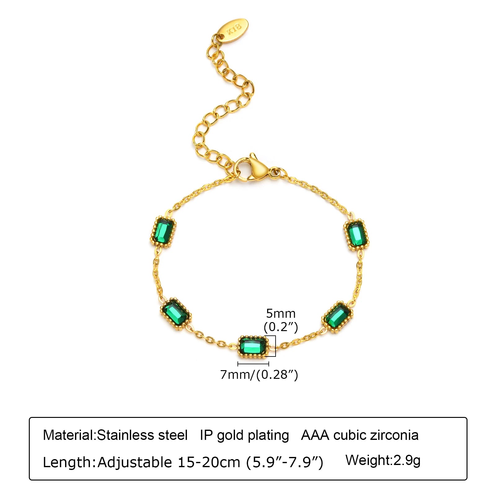 Retro Green Zircon Pendant Necklace for Women, Crystal Stone Chain Stainless Steel Gold Plated Luxury Birthday Gifts