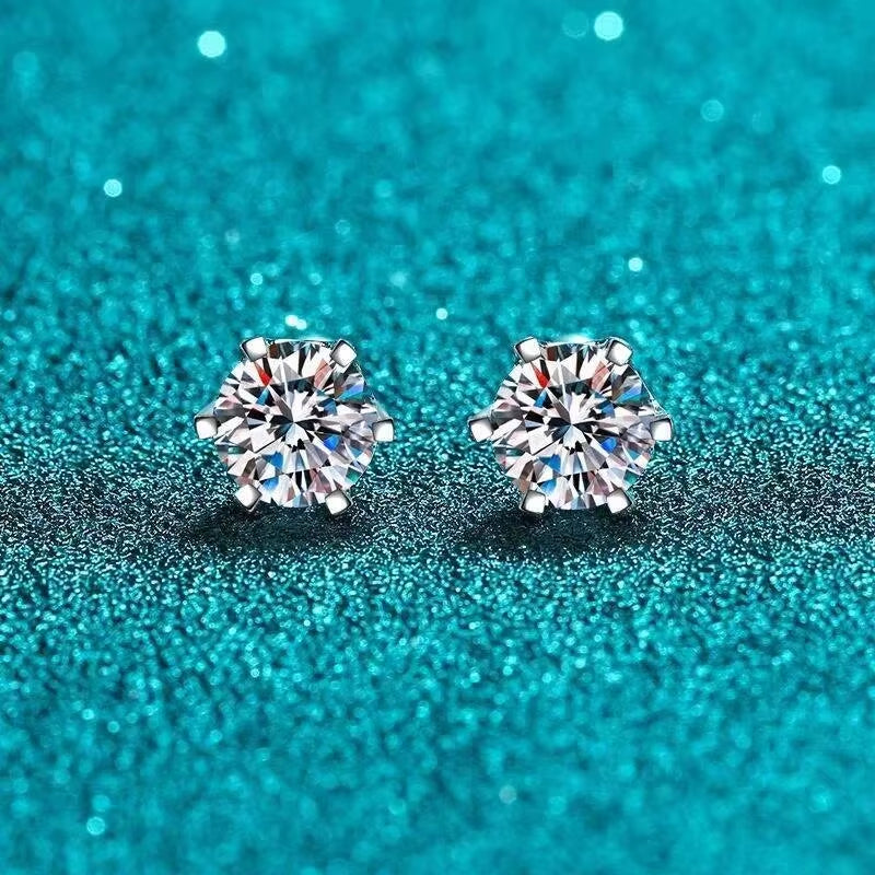 TY 0.3-2CT Moissanite Earrings 925 Sterling Silver round Cut Stud Earrings Piercing Earrings for Men and Women Fine Jewelry