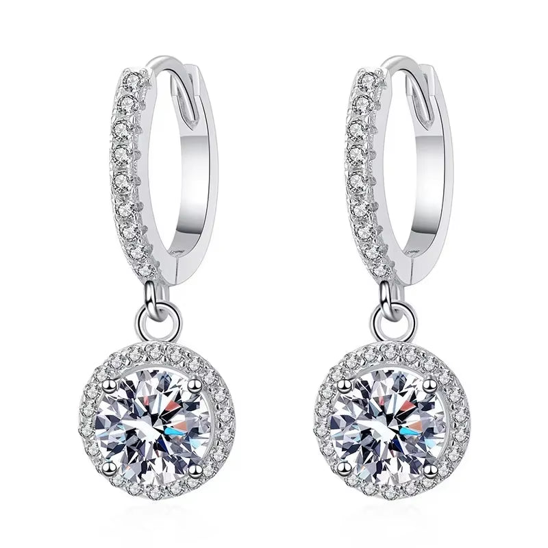 925 Sterling Silver 1 Carat Moissanite round Earrings for Women Luxury Evening Style