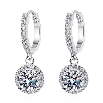925 Sterling Silver 1 Carat Moissanite round Earrings for Women Luxury Evening Style