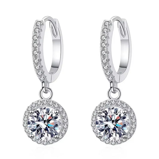 925 Sterling Silver 1 Carat Moissanite round Earrings for Women Luxury Evening Style