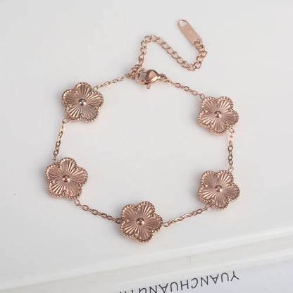 Hot Sale Stainless Steel Laser Five Leaf Flower Petal Adjustable Clover Bracelet Classic for Woman Girl Brand Jewelry Party Gift