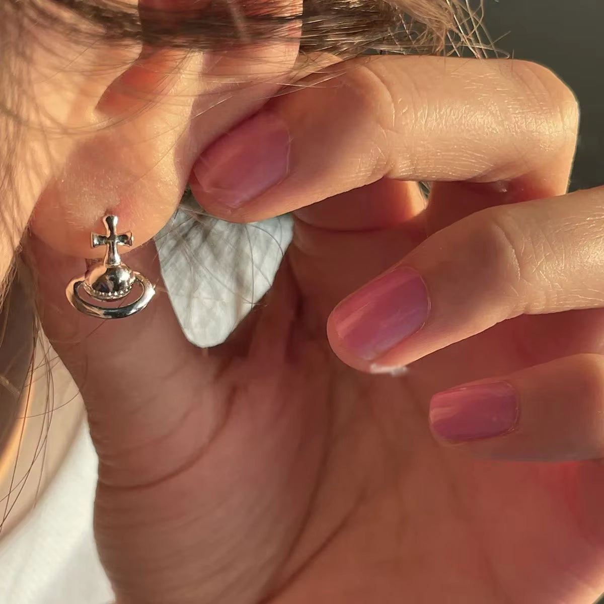 Silver Needle Earrings Vintage Metal Cross Saturn Design Women'S Summer Jewelry Ear Cuffie AE Stock Origin China