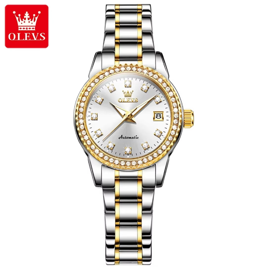 7003 Mechanical Fashion Watch Stainless Steel Watchband Round-Dial Wristwatch Calendar Luminous Woman Watch Automatic