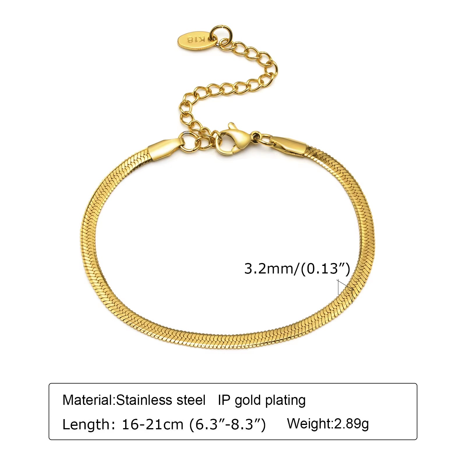 Non Tarnish Stainless Steel Bracelet Stackable for Women, Thin Herribone Chain Bracelet Waterproof Gold Plated Jewelry