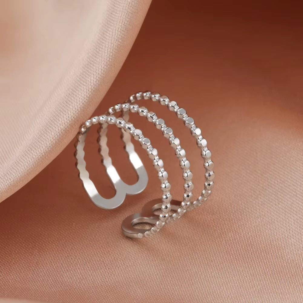 Stainless Steel Women Rings Geometric Heart Aesthetic Adjustable Open Finger Ring Fashion Party Jewelry Gifts Wholesale