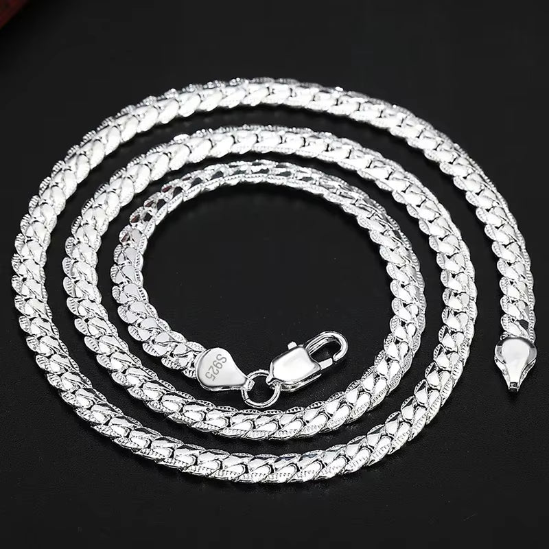 Hot Sale Fine 925 Sterling Silver 5MM 18K Gold Full Sideways Chain Necklace for Woman Men Fashion Wedding Engagement Jewelry