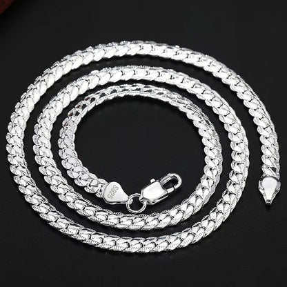 Hot Sale Fine 925 Sterling Silver 5MM 18K Gold Full Sideways Chain Necklace for Woman Men Fashion Wedding Engagement Jewelry