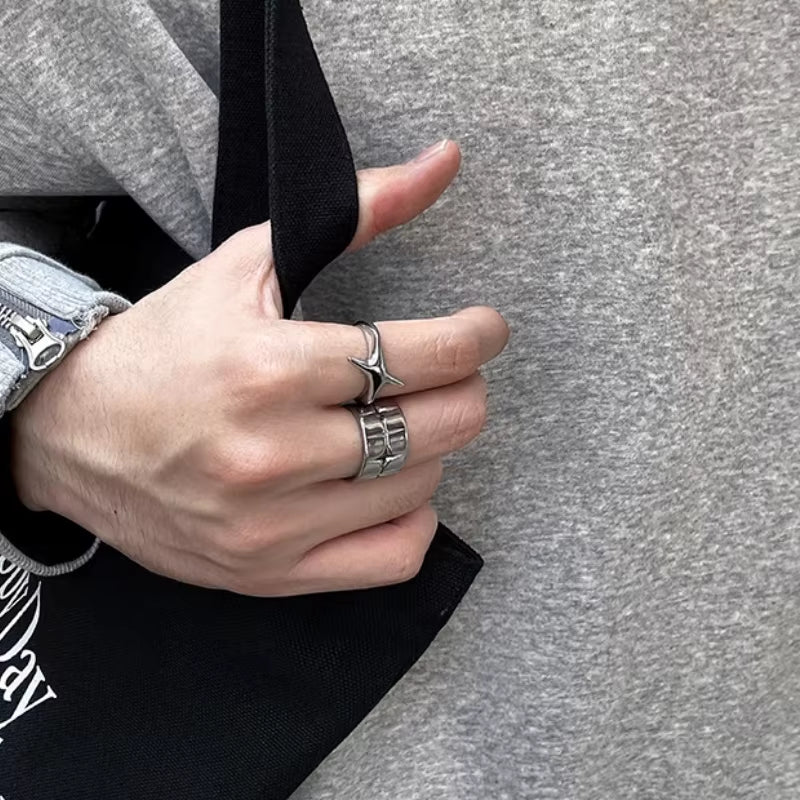 Fashion Retro Silver Color Cross Star Rings for Women Men Punk Gothic Couple Rings Festivals Party Jewelry Daily Accessories New