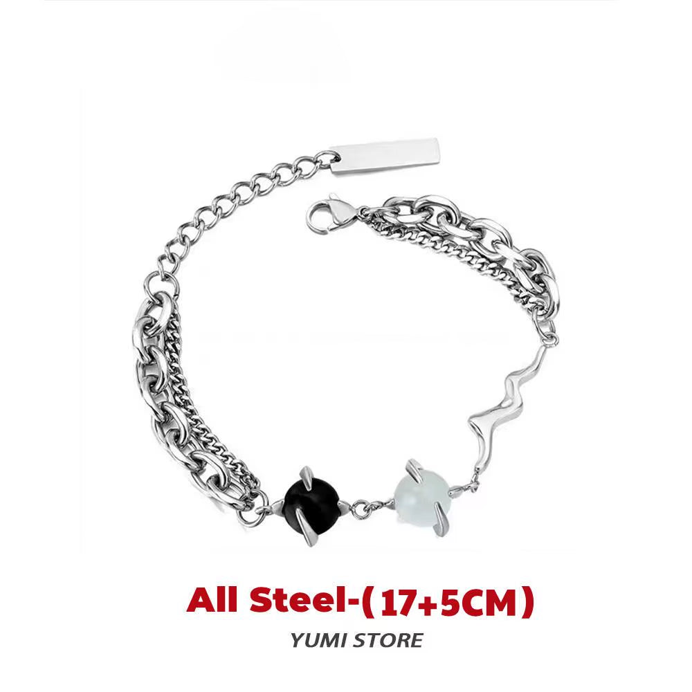 Retro Flame Cross Bracelet for Men Woman Hip Hop Titanium Steel Splice Chain Charm Unisex Jewelry Cool Kpop Luxury Accessories