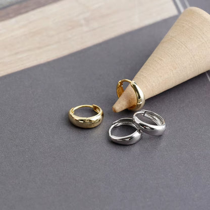 925 Sterling Silver Simple Wide Huggies Gothic Hoop Earrings for Women European Unisex Piercing Rock Jewelry Ear Buckles