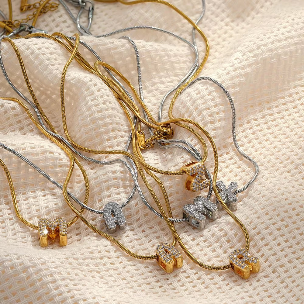 Fashion Tiny CZ Zircon Initial Alphabet Pendant Neckalce Gold Plated Stainless Steel A-Z Letter Necklaces Birthday Gifts Jewelry