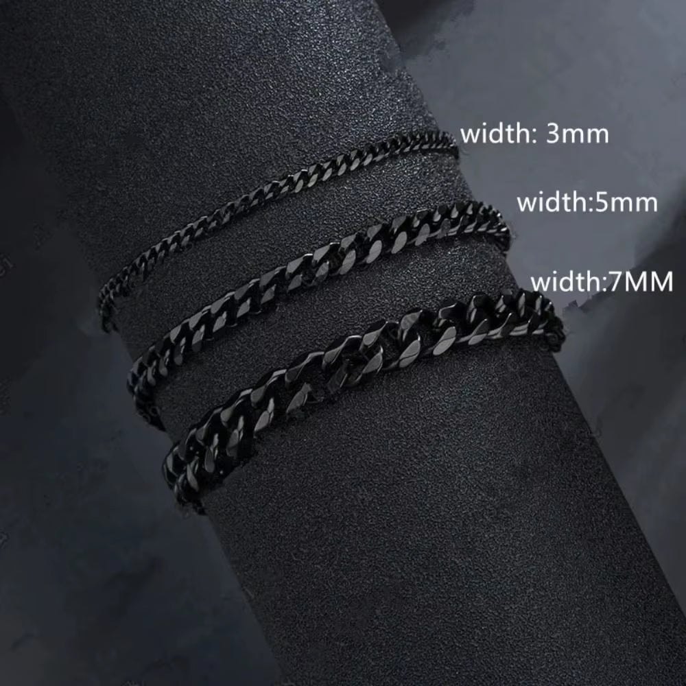 New Trendy Cuban Chain Men Bracelet Classic Stainless Steel 3 5 7Mm Width Chain Bracelet for Men Women Jewelry Party Gift