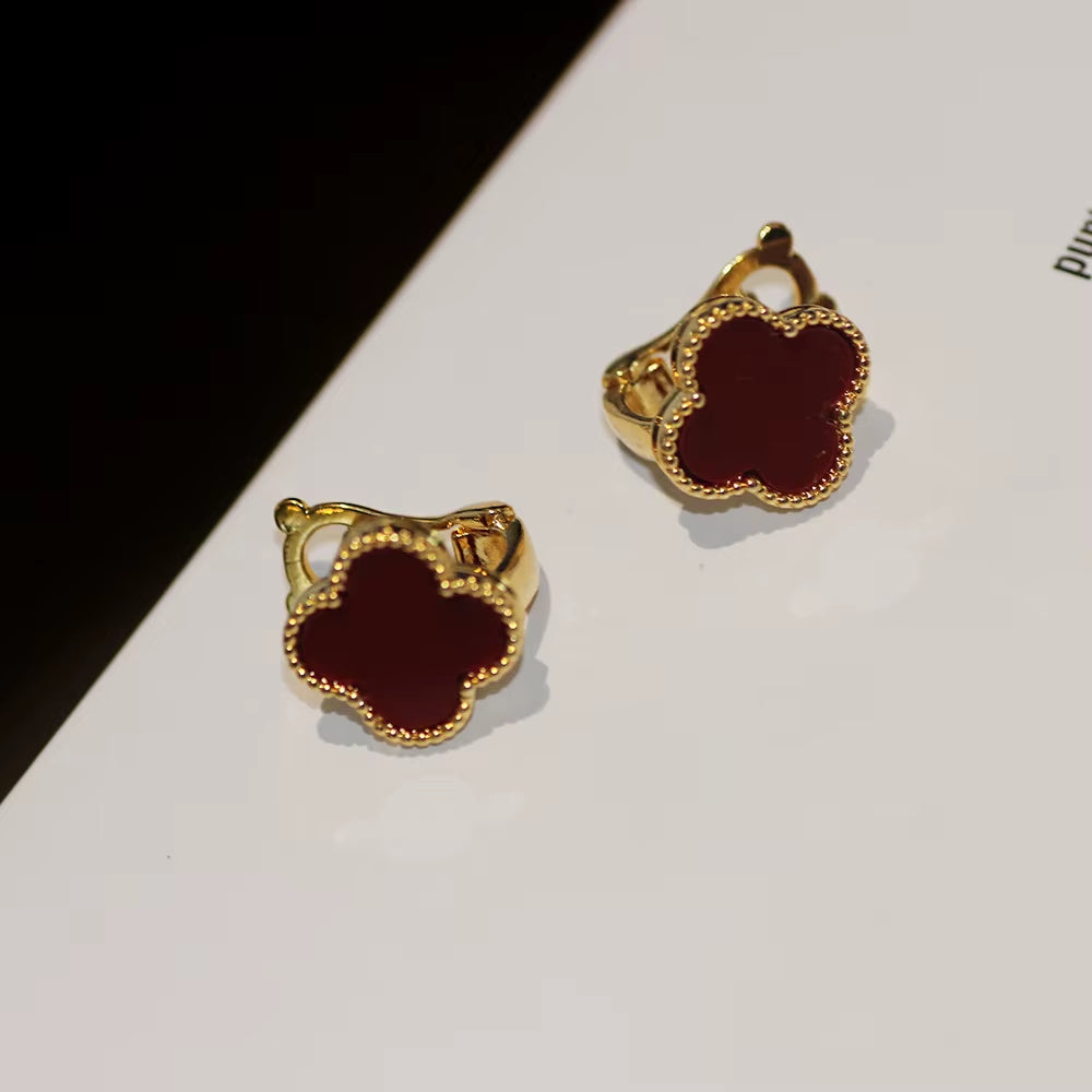 Natural Shell One-Piece Earring Gold Plated Women'S High-End Sensation Leaf Shaped Ear Jewelry Festive Red 44259