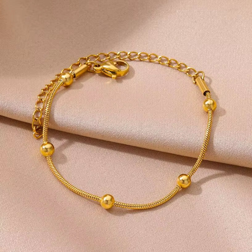 Stainless Steel Beaded round Snake Chain Bracelets for Women Gold Color Geometric Bracelet Luxury Wedding Party Jewelry Gift