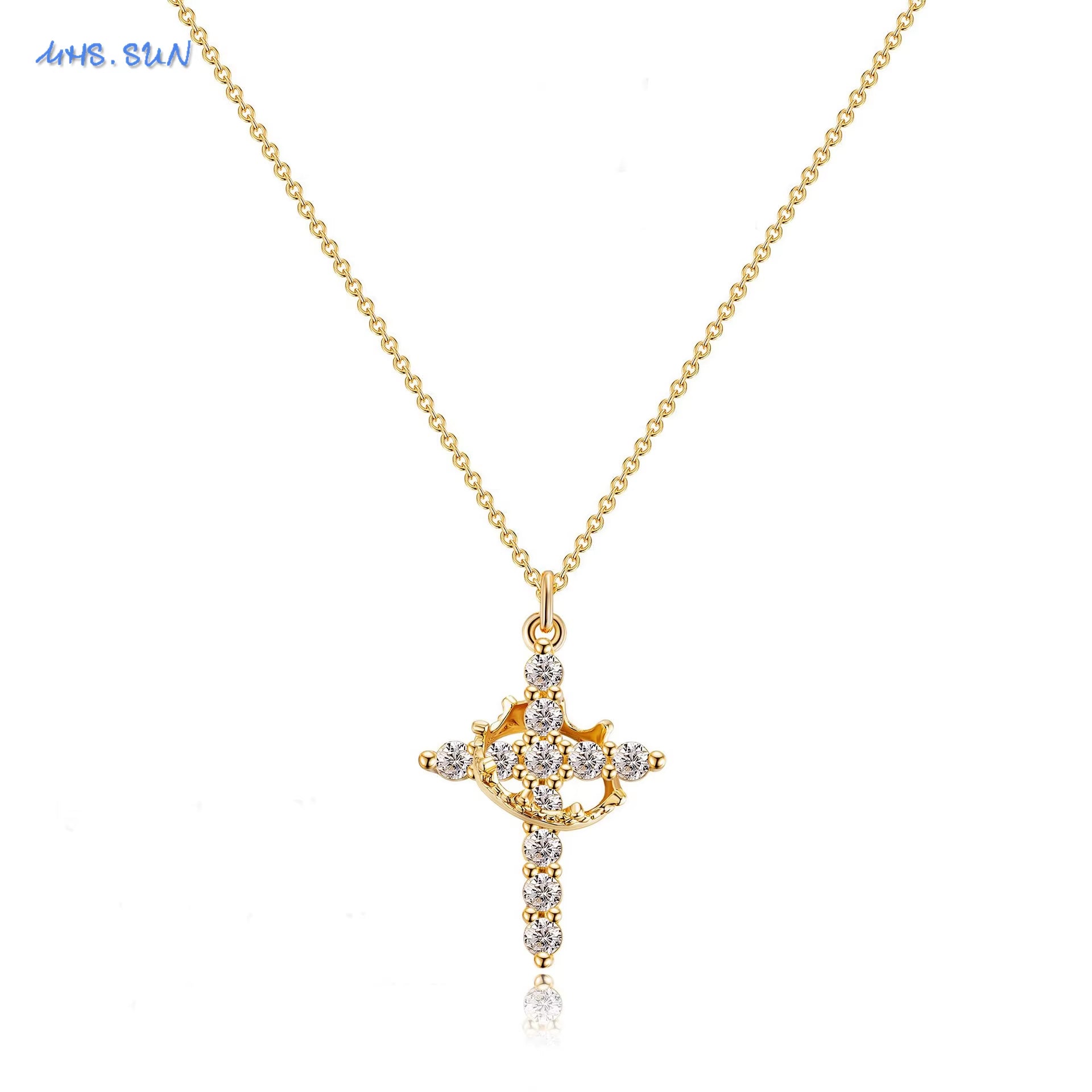 Cubic Zircon Rotatable Crown Cross Pendant Necklaces Classic Stainless Steel Chain Banquet Party Jewelry for Women Men