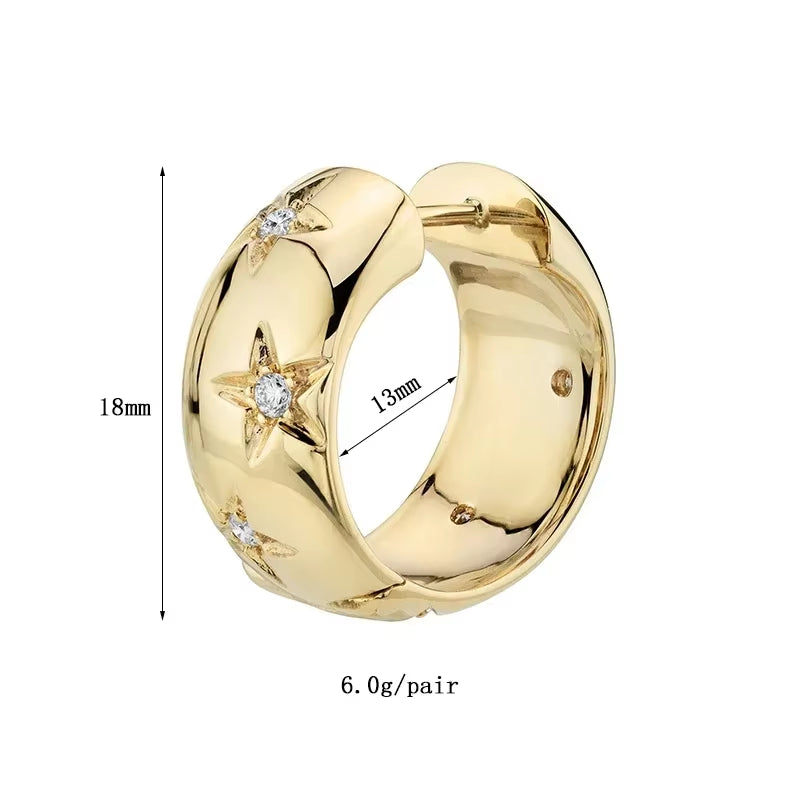 Gold Color Big Hoop Earrings for Women Fine Zircon Star round Circle Piercing Earrings Fashion Party Jewelry Accessories