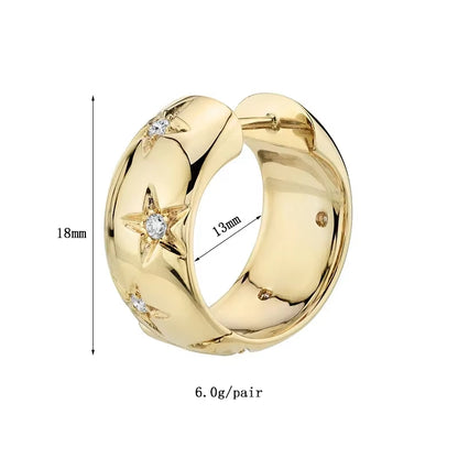 Gold Color Big Hoop Earrings for Women Fine Zircon Star round Circle Piercing Earrings Fashion Party Jewelry Accessories