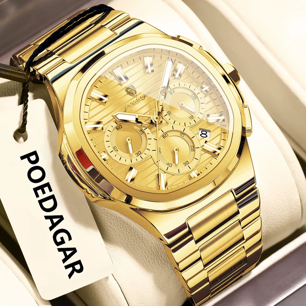 Business Man Wristwatch Date Chronograph Waterproof Luminous Luxury Men Watch Stainless Steel Quartz Men'S Watches Male