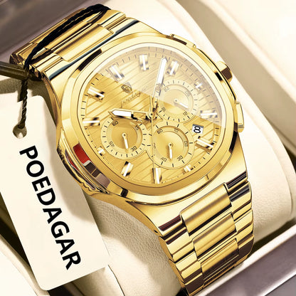 Business Man Wristwatch Date Chronograph Waterproof Luminous Luxury Men Watch Stainless Steel Quartz Men'S Watches Male