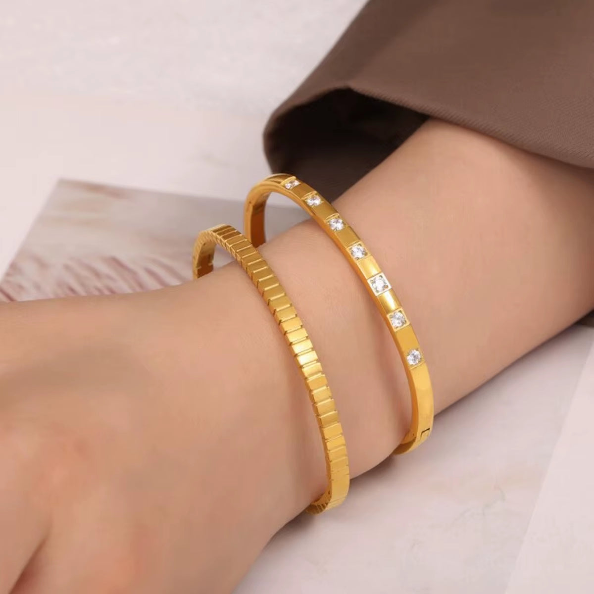 Personality 18K Gold Plated Stainless Steel Cubic Zircon Bracelet for Women Waterproof Fashion Jewelry Gift