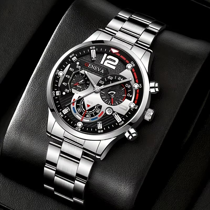 4Pcs Fashionable Men'S Quartz Watch - Stainless Steel Strap, round Zinc Alloy Case, Electronic Sports