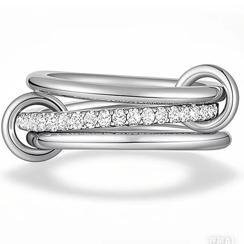 Stainless Steel Gold-Plated Zircon Three-Layer Stacked round Ring for Women Non Tarnish Interlocked Rings Set Trend Jewelry Gift